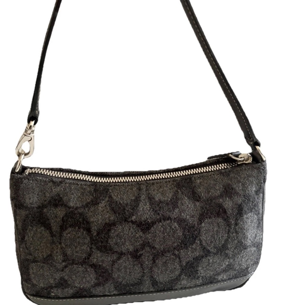 Vintage Coach Wool  Mini Monogram Baguette/Handbag/Shoulder Bag  Black #7720